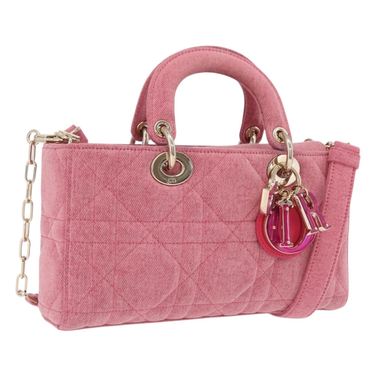 Christian Dior Macro Cannage Lady D Joy Satchel Denim 2way Pink Auth ka6565SAM