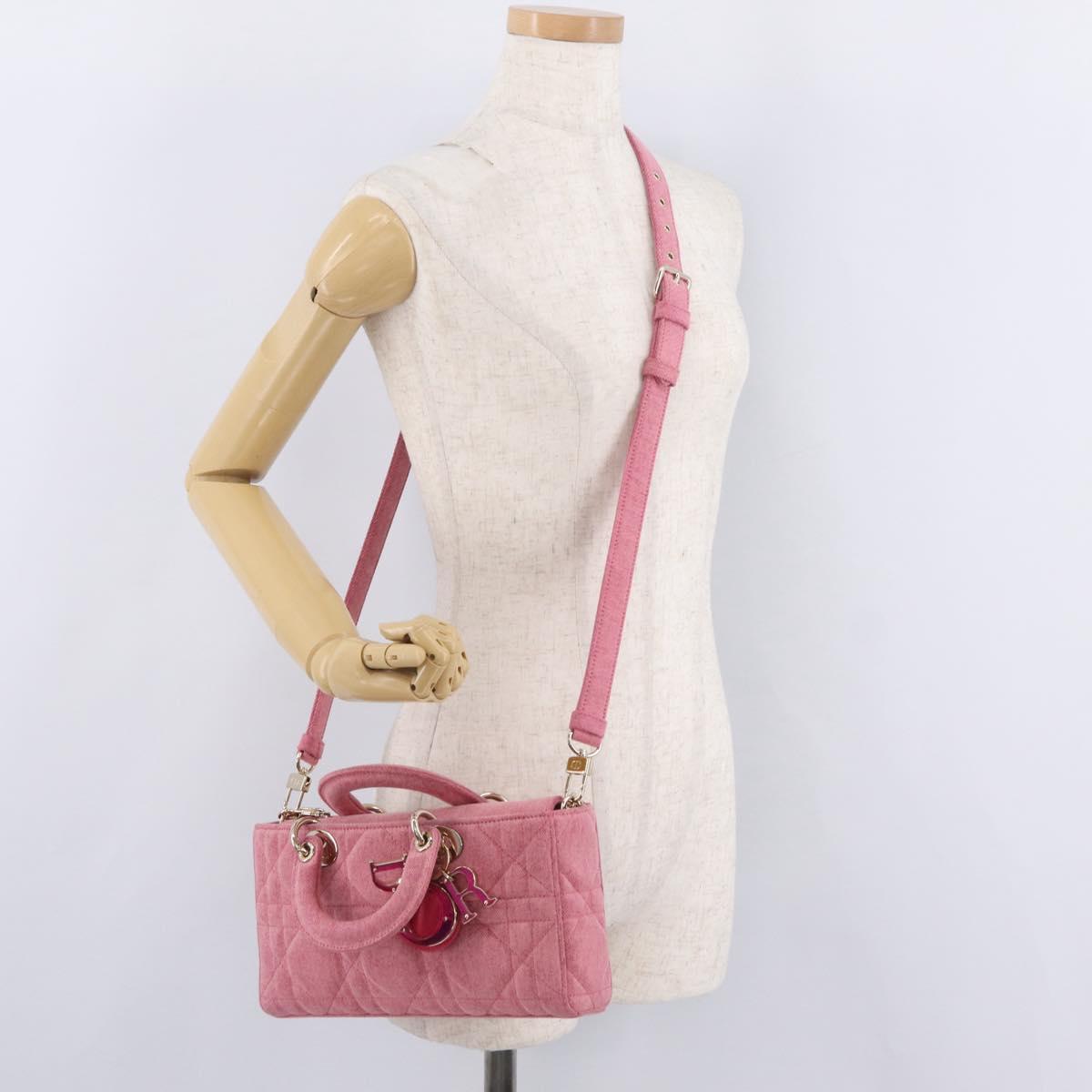 Christian Dior Macro Cannage Lady D Joy Satchel Denim 2way Pink Auth ka6565SAM