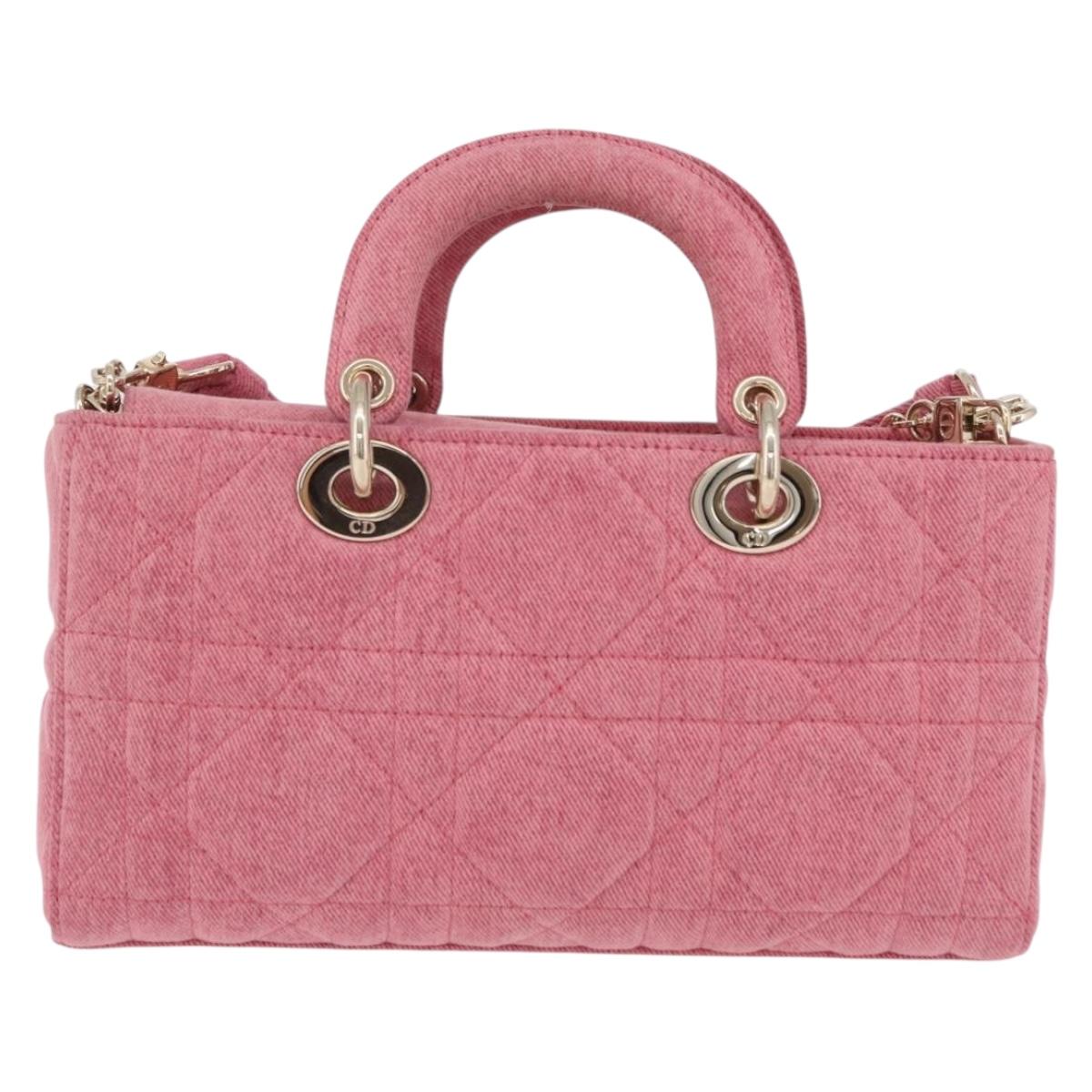 Christian Dior Macro Cannage Lady D Joy Satchel Denim 2way Pink Auth ka6565SAM
