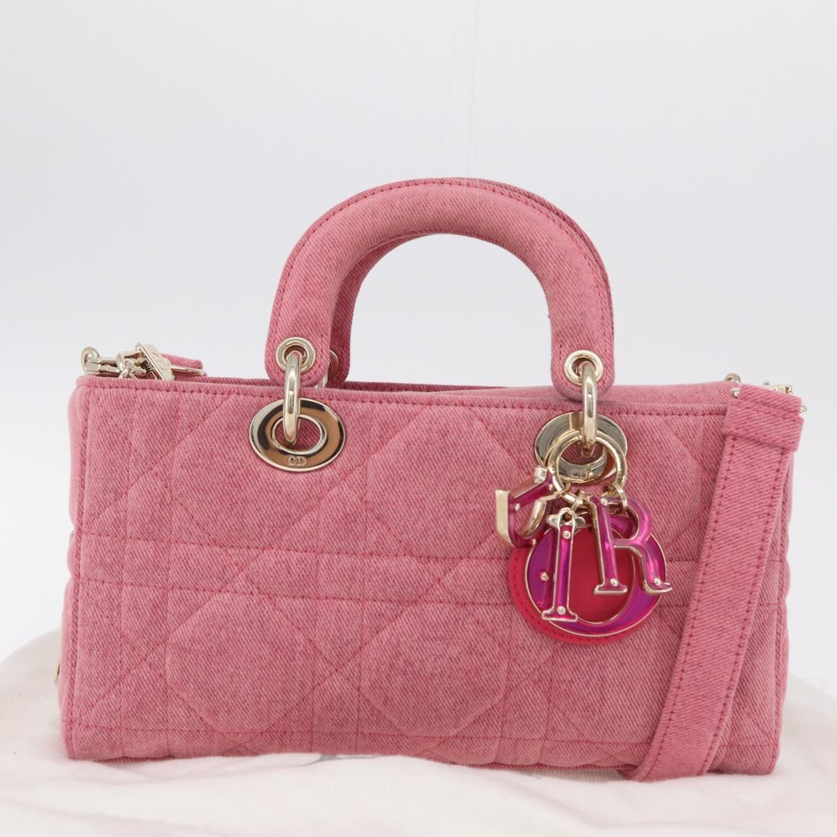 Christian Dior Macro Cannage Lady D Joy Satchel Denim 2way Pink Auth ka6565SAM