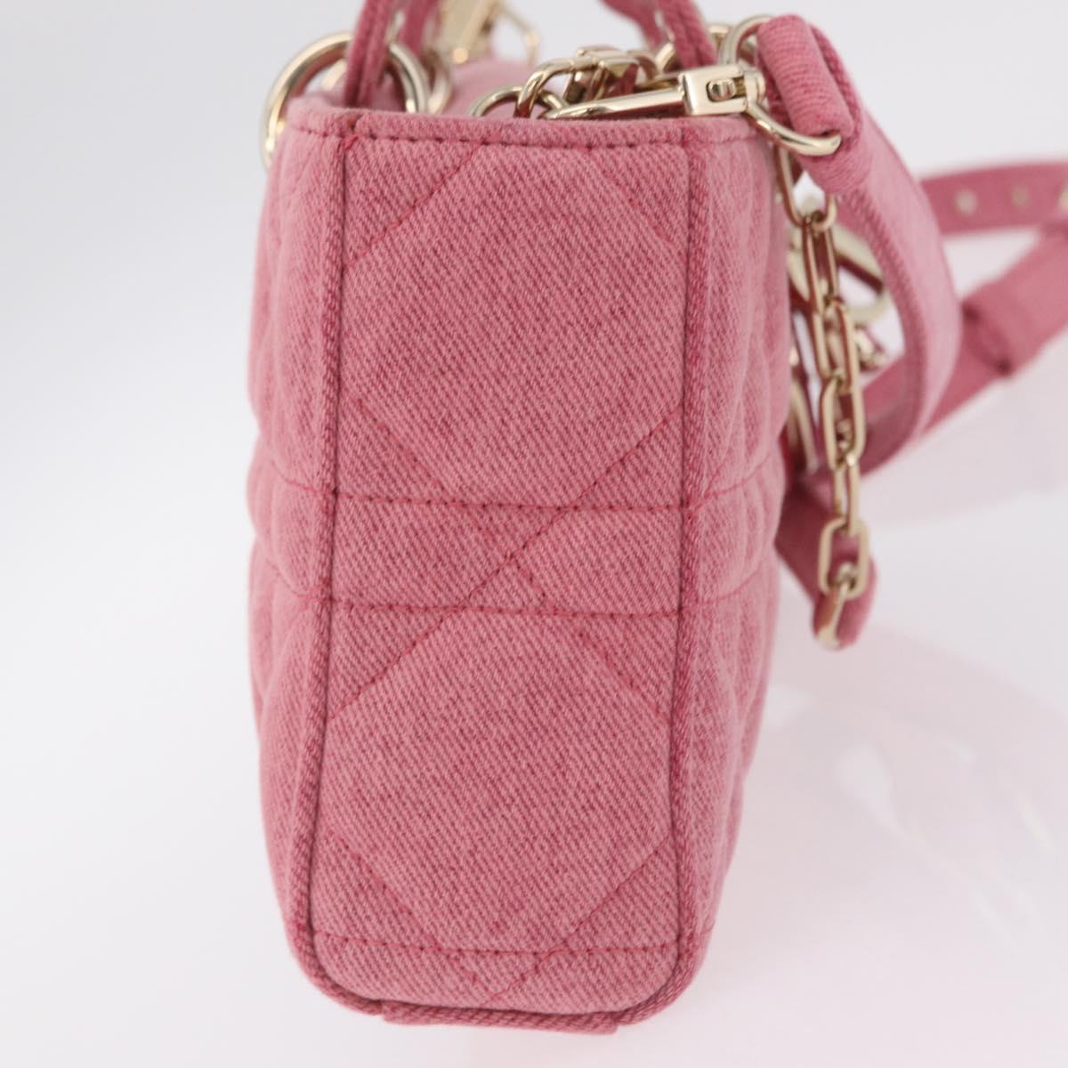 Christian Dior Macro Cannage Lady D Joy Satchel Denim 2way Pink Auth ka6565SAM