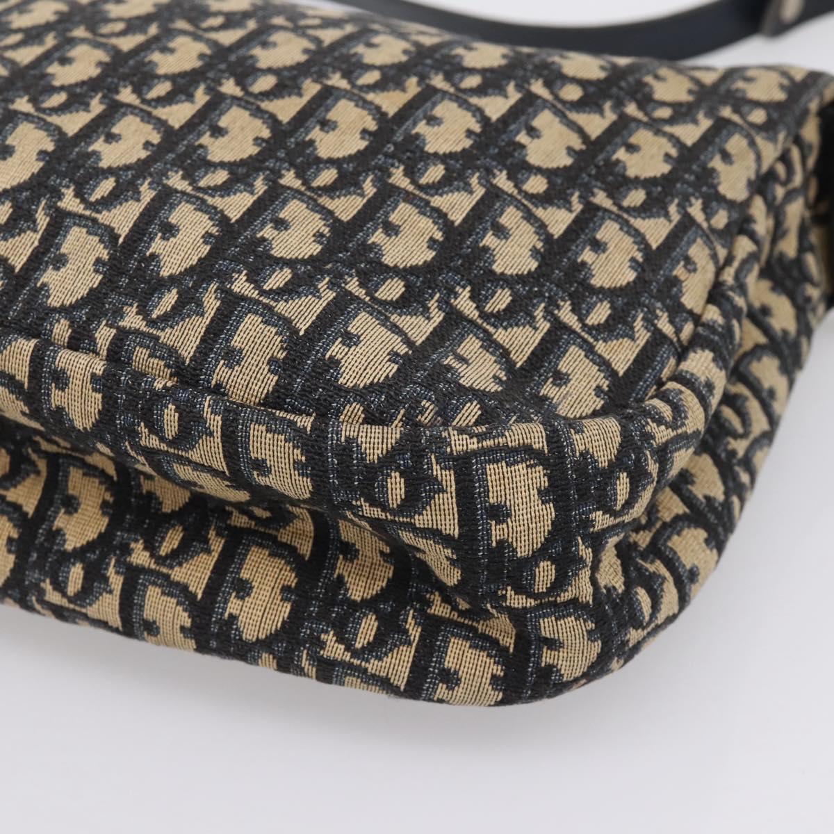 Christian Dior Trotter Canvas Shoulder Bag Navy Gold Auth ka6567