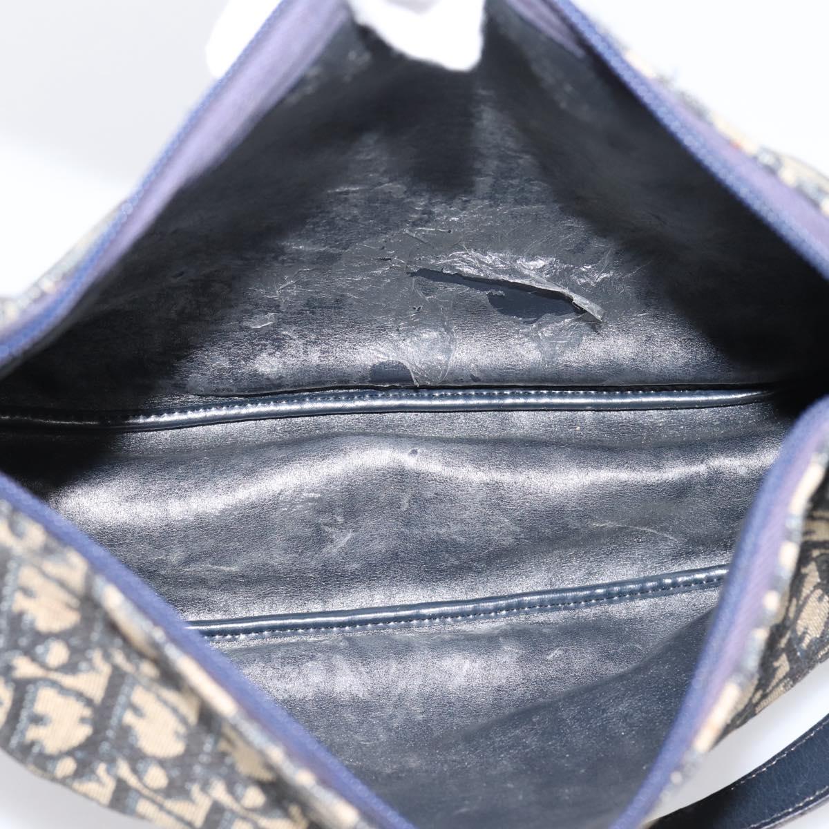 Christian Dior Trotter Canvas Shoulder Bag Navy Gold Auth ka6567