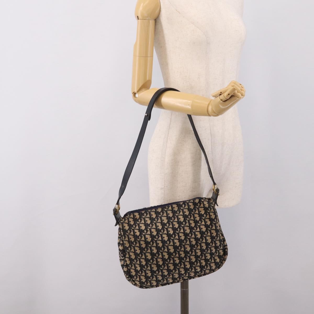 Christian Dior Trotter Canvas Shoulder Bag Navy Gold Auth ka6567