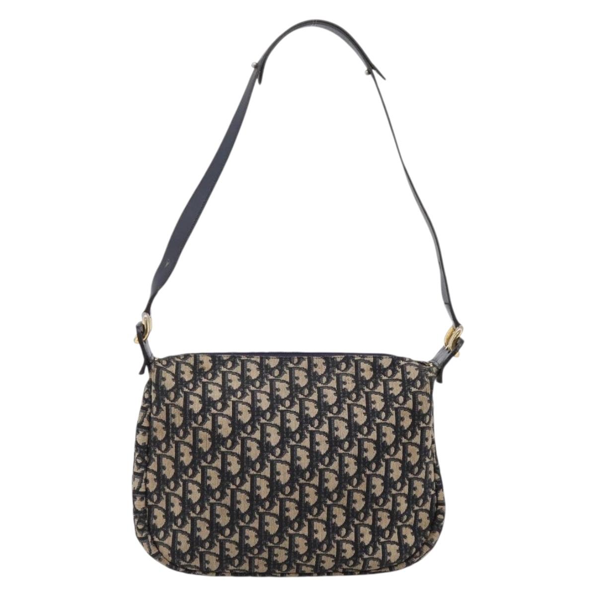 Christian Dior Trotter Canvas Shoulder Bag Navy Gold Auth ka6567