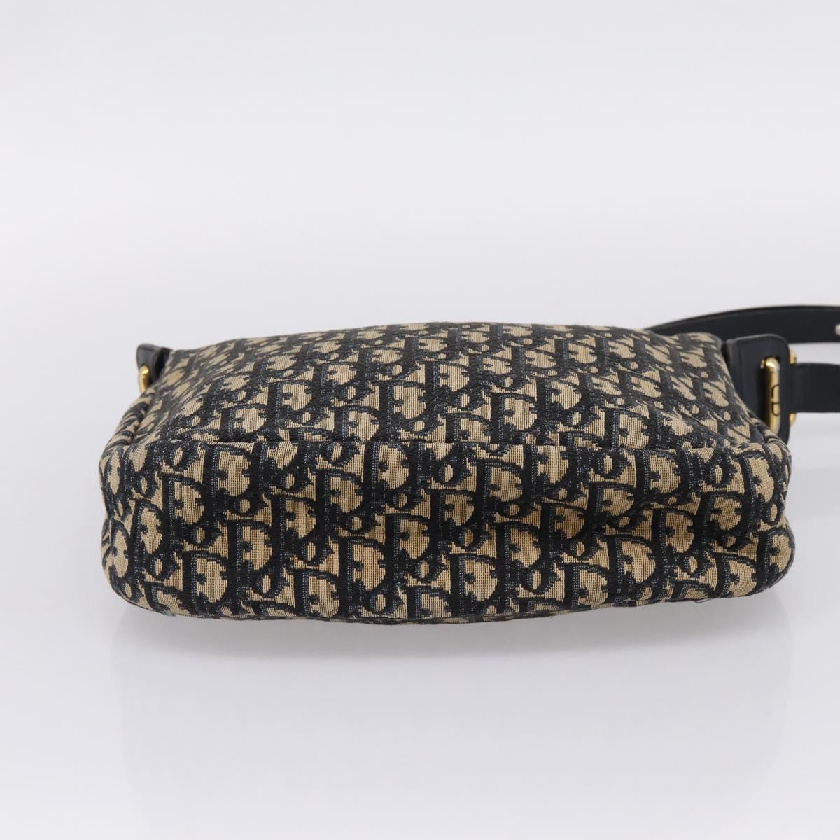 Christian Dior Trotter Canvas Shoulder Bag Navy Gold Auth ka6567