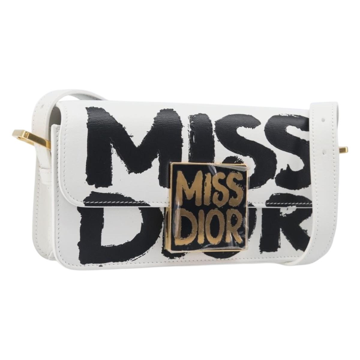 Christian Dior Miss Dior Shoulder Bag Leather White Gold Auth ka6568SAM