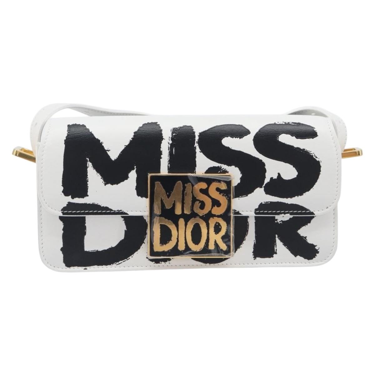 Christian Dior Miss Dior Shoulder Bag Leather White Gold Auth ka6568SAM