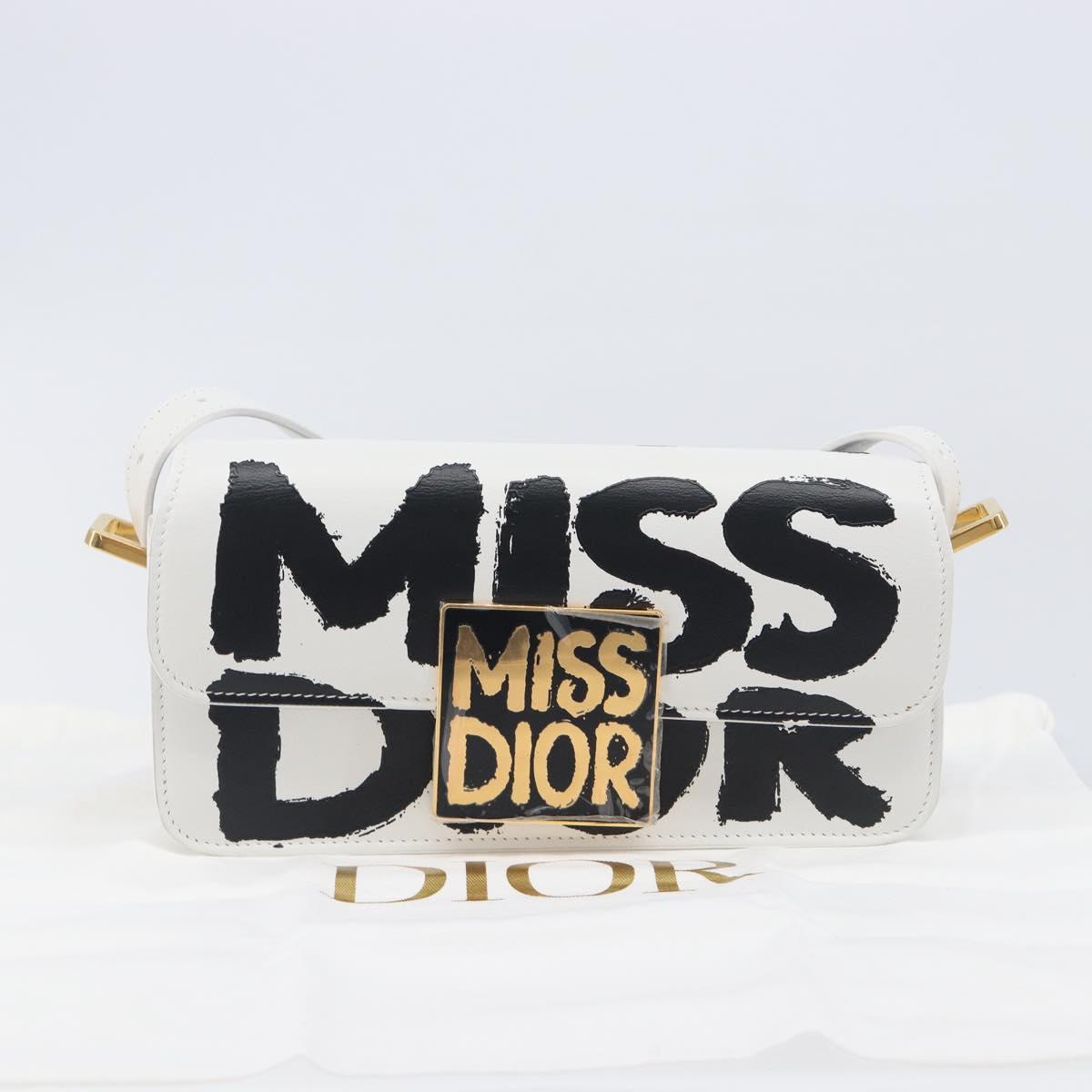 Christian Dior Miss Dior Shoulder Bag Leather White Gold Auth ka6568SAM