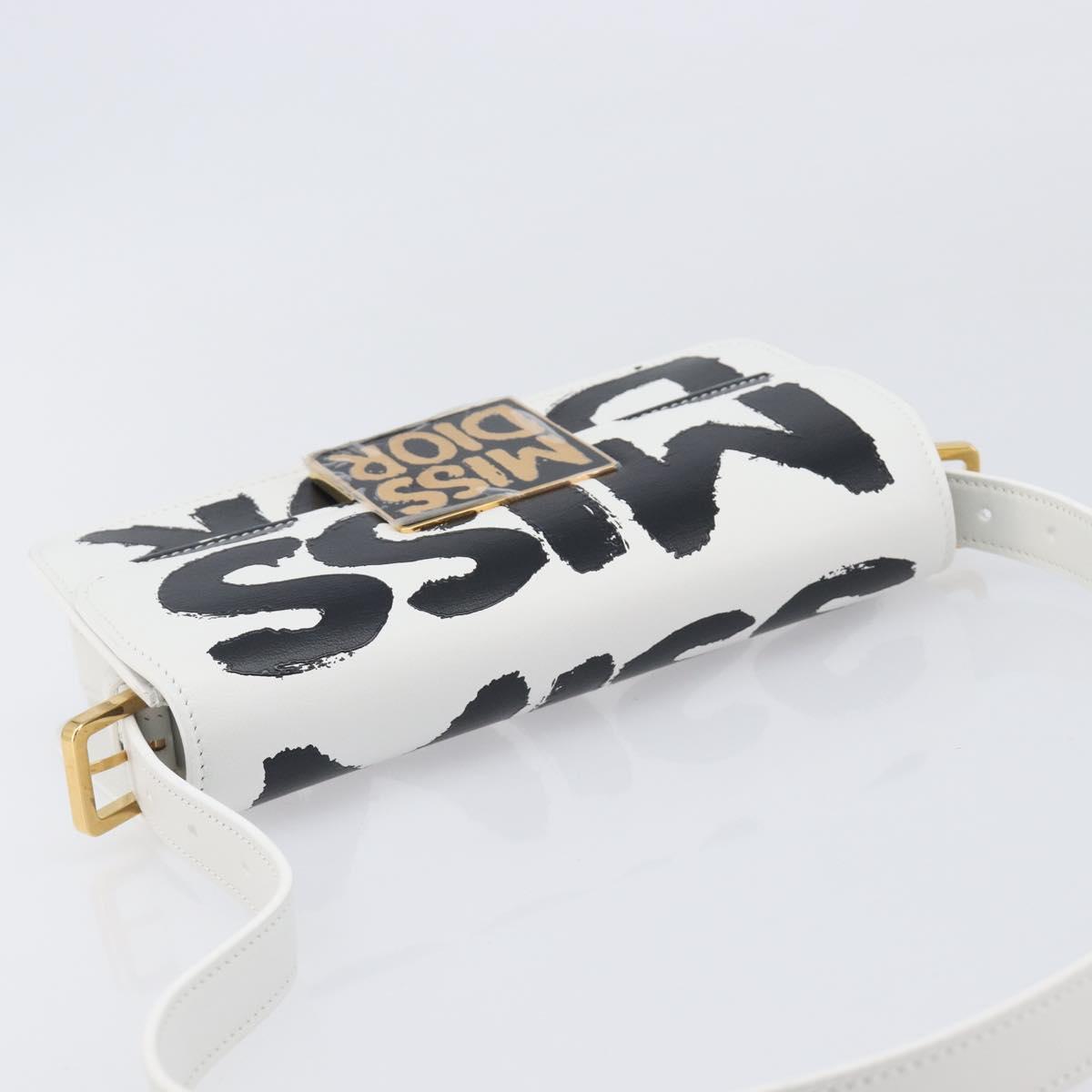 Christian Dior Miss Dior Shoulder Bag Leather White Gold Auth ka6568SAM