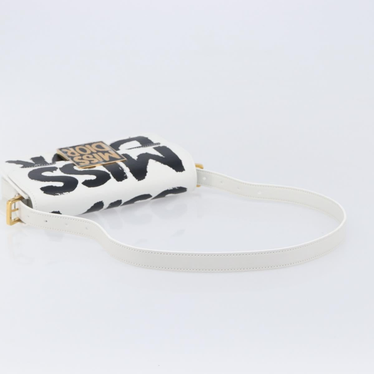 Christian Dior Miss Dior Shoulder Bag Leather White Gold Auth ka6568SAM