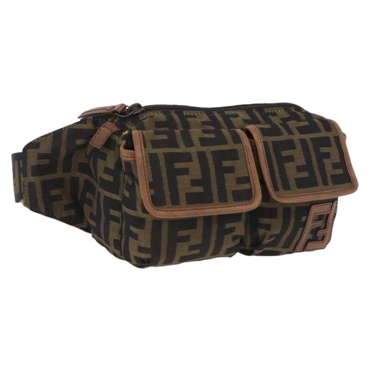 FENDI Zucca Canvas Waist bag Brown Black Auth ka6570A
