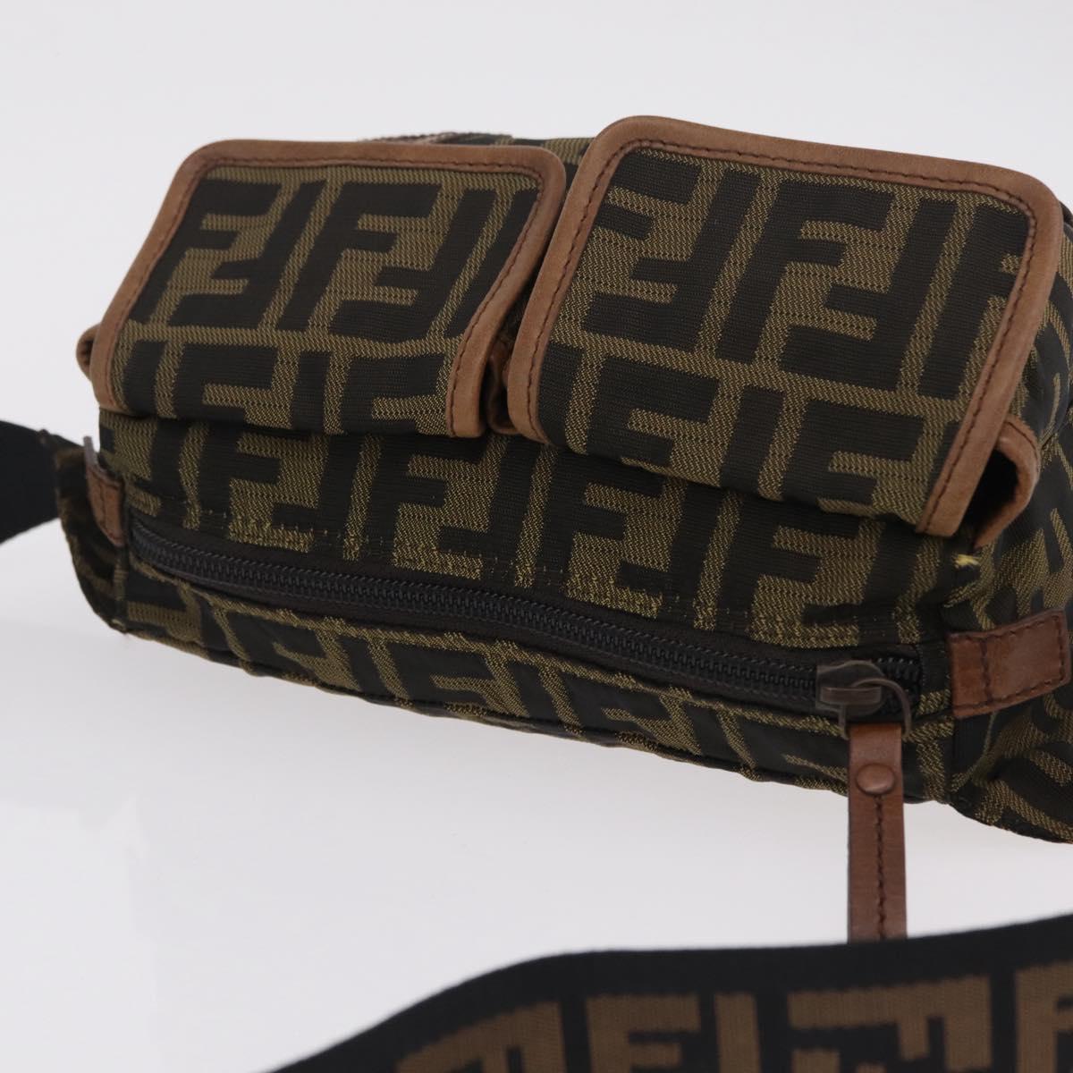 FENDI Zucca Canvas Waist bag Brown Black Auth ka6570A