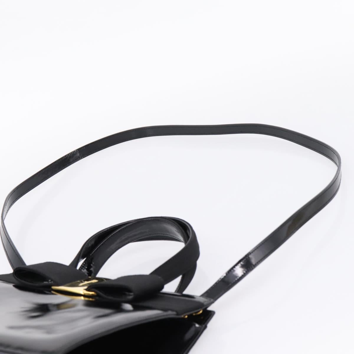 Salvatore Ferragamo Vala Hand Bag Patent leather 2way Black Gold Auth ka6577