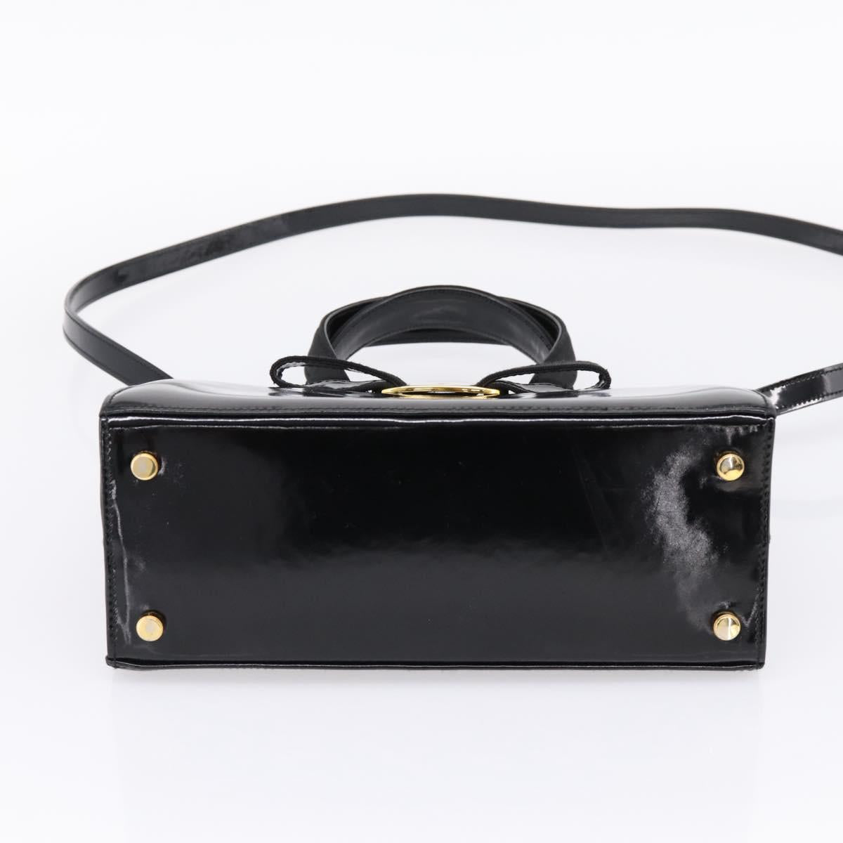 Salvatore Ferragamo Vala Hand Bag Patent leather 2way Black Gold Auth ka6577