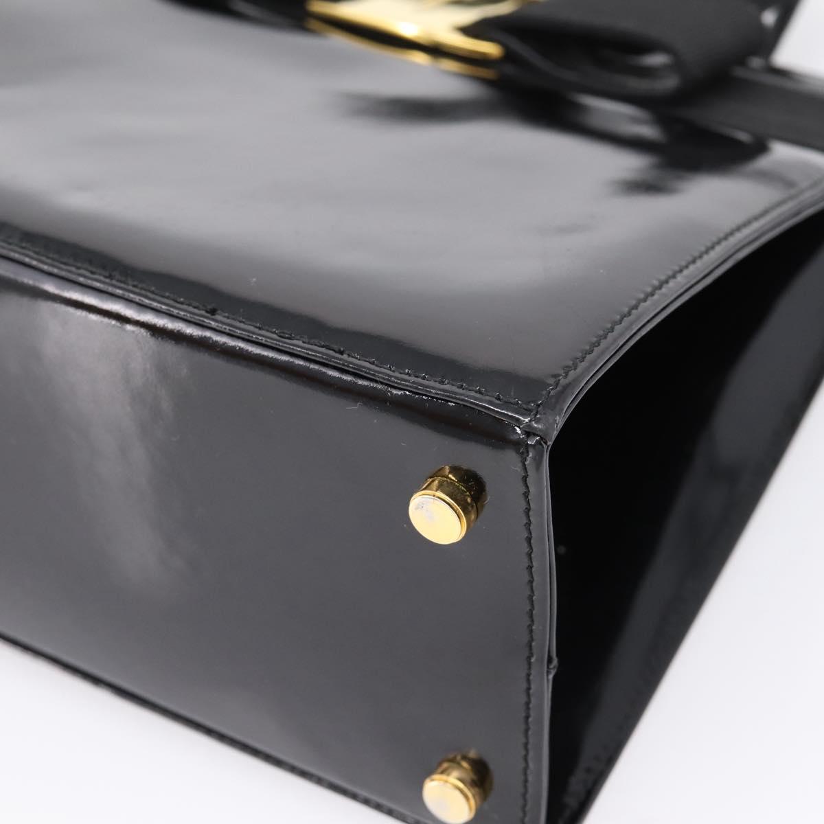 Salvatore Ferragamo Vala Hand Bag Patent leather 2way Black Gold Auth ka6577