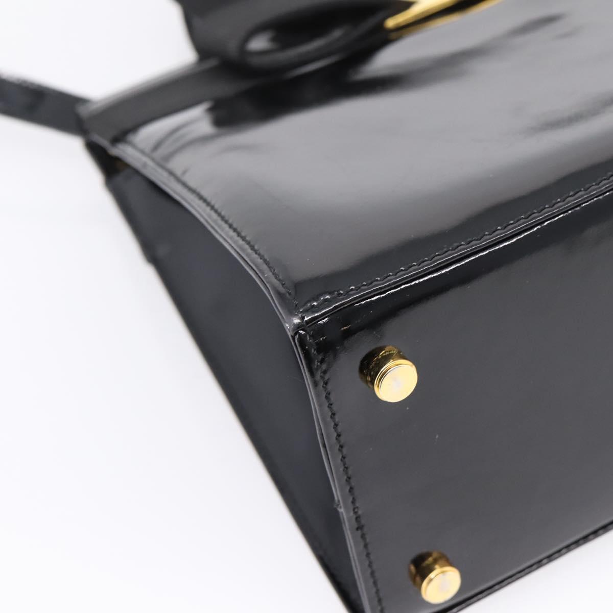 Salvatore Ferragamo Vala Hand Bag Patent leather 2way Black Gold Auth ka6577