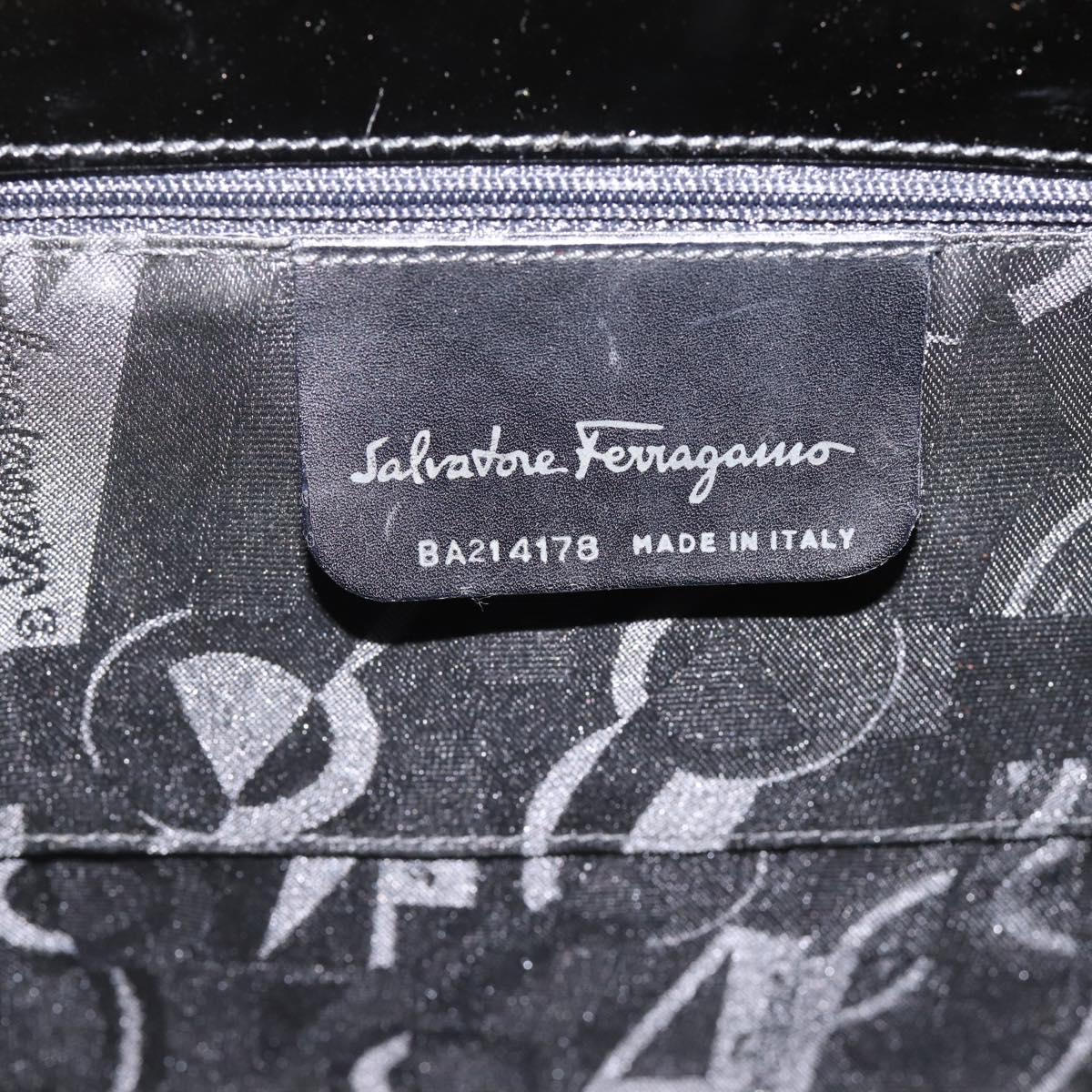 Salvatore Ferragamo Vala Hand Bag Patent leather 2way Black Gold Auth ka6577