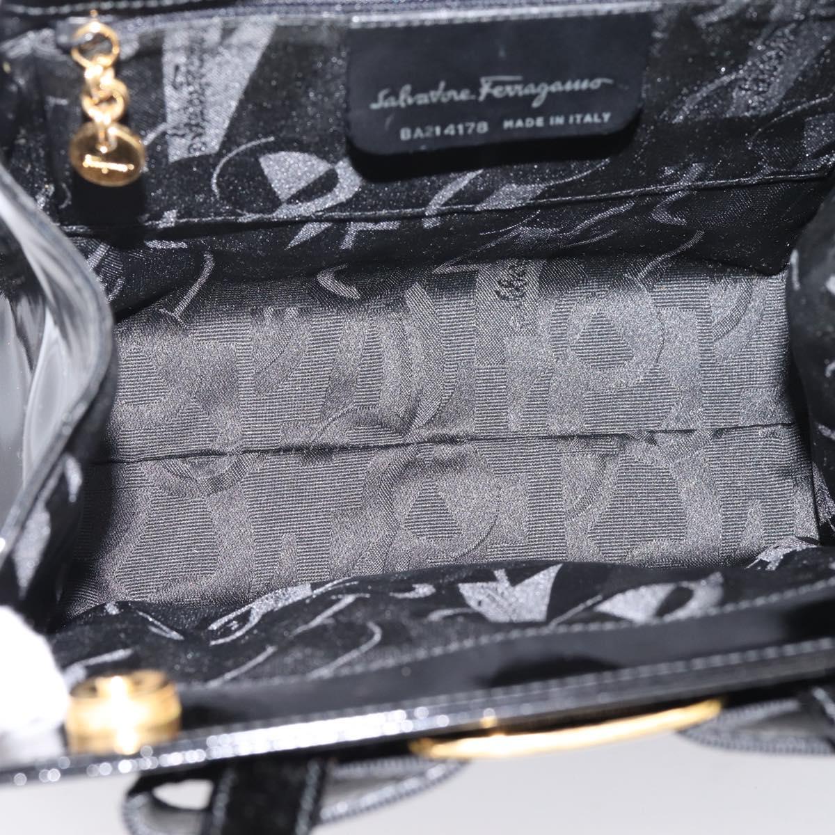 Salvatore Ferragamo Vala Hand Bag Patent leather 2way Black Gold Auth ka6577