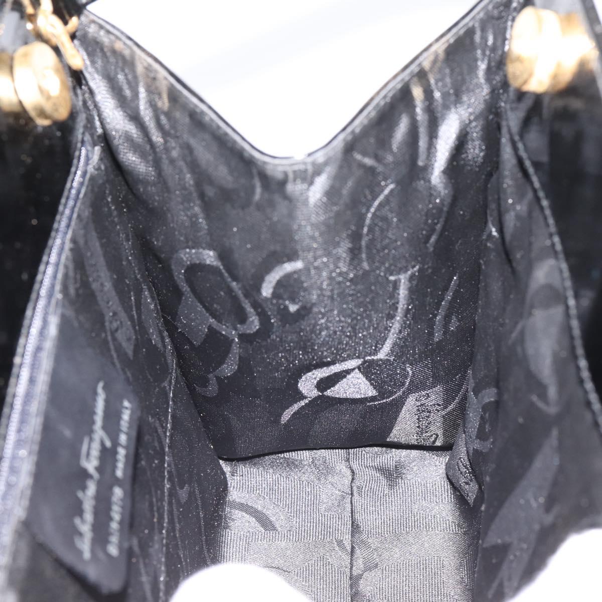 Salvatore Ferragamo Vala Hand Bag Patent leather 2way Black Gold Auth ka6577