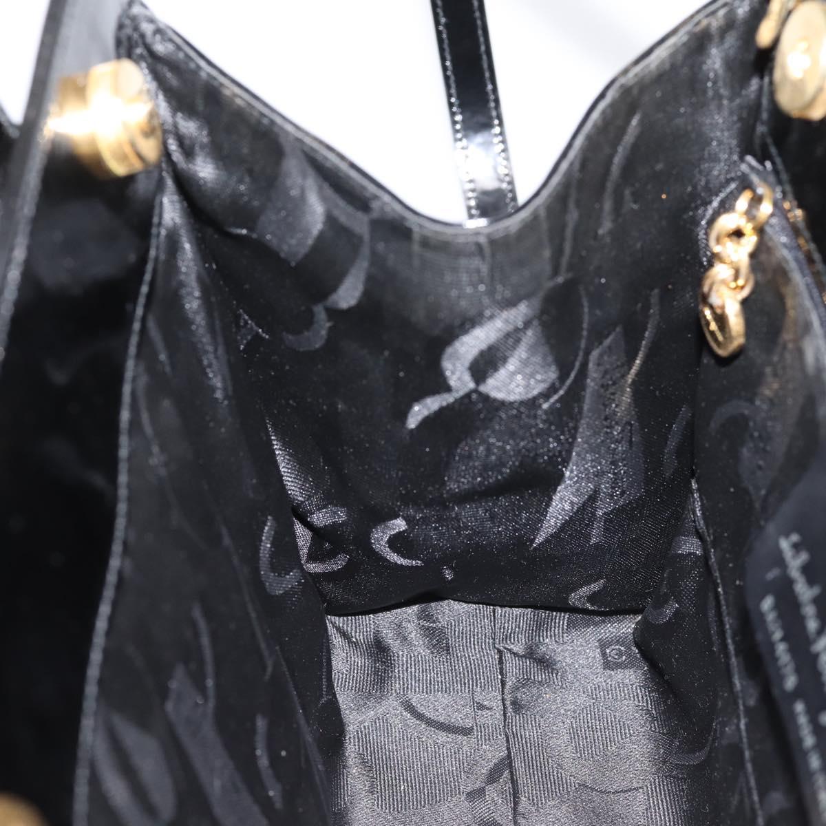 Salvatore Ferragamo Vala Hand Bag Patent leather 2way Black Gold Auth ka6577