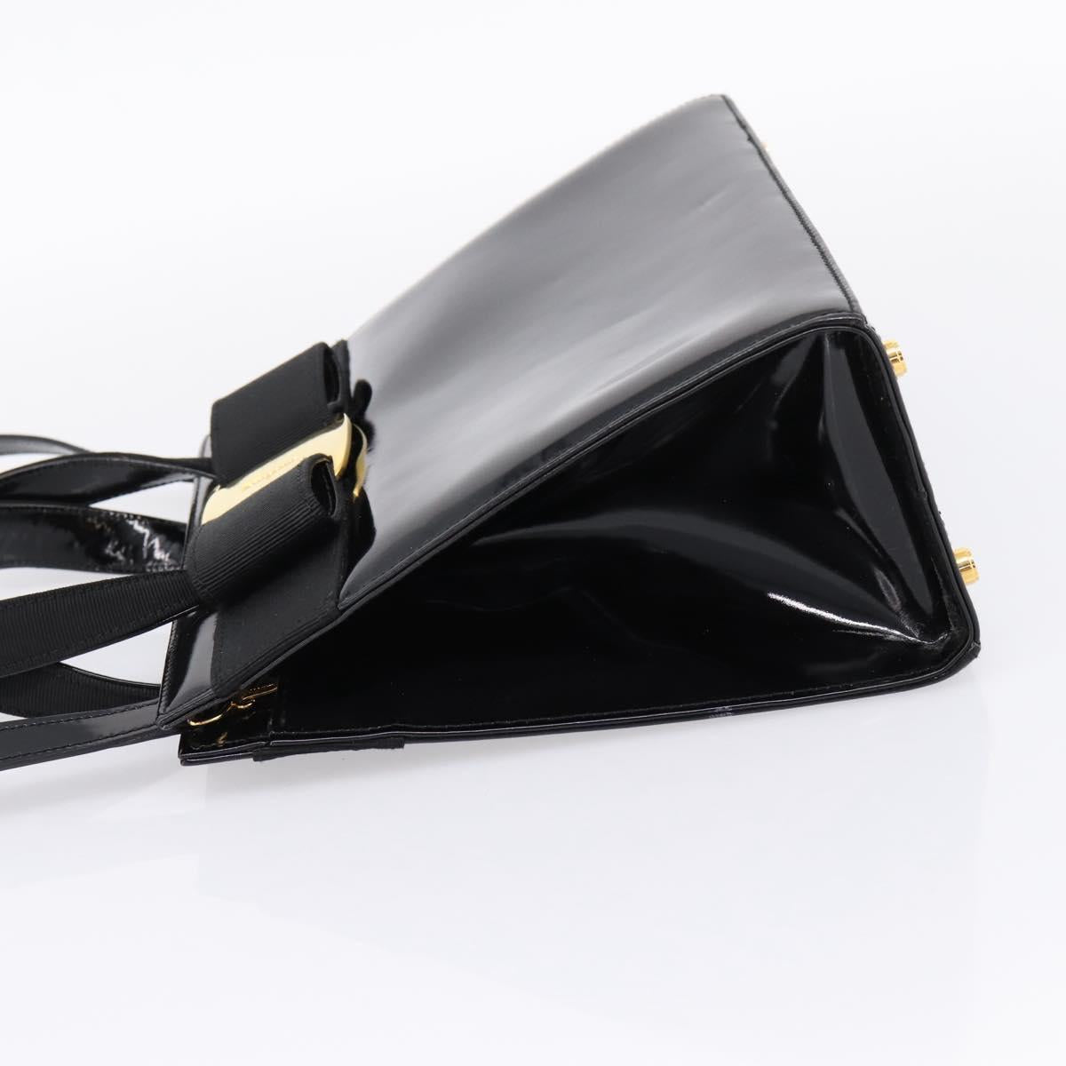 Salvatore Ferragamo Vala Hand Bag Patent leather 2way Black Gold Auth ka6577