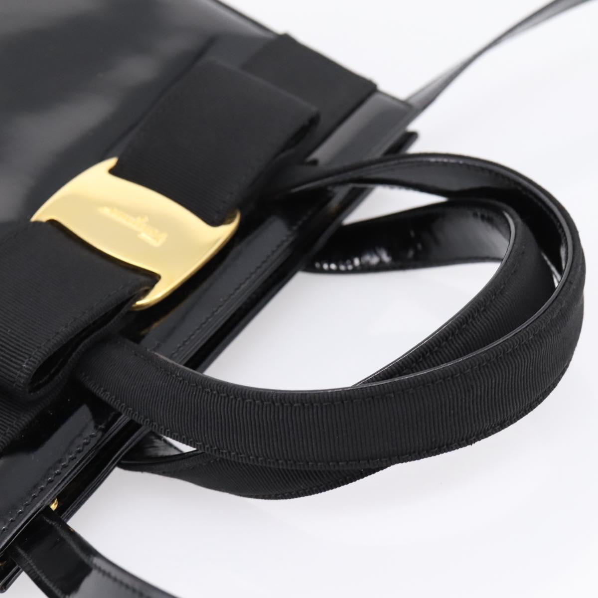 Salvatore Ferragamo Vala Hand Bag Patent leather 2way Black Gold Auth ka6577