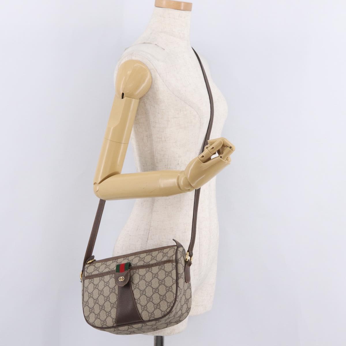 GUCCI GG Supreme Web Sherry Line Bag PVC Beige Gold 001 123 6177 Auth ka6578
