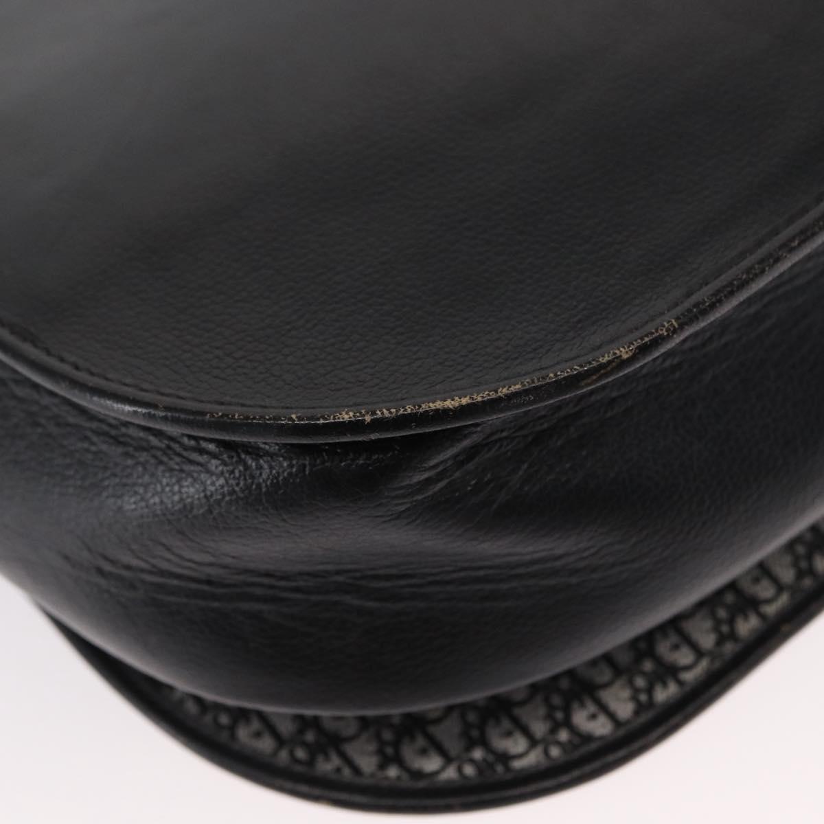 Christian Dior Chain Shoulder Bag Leather Black Gold Auth ka658