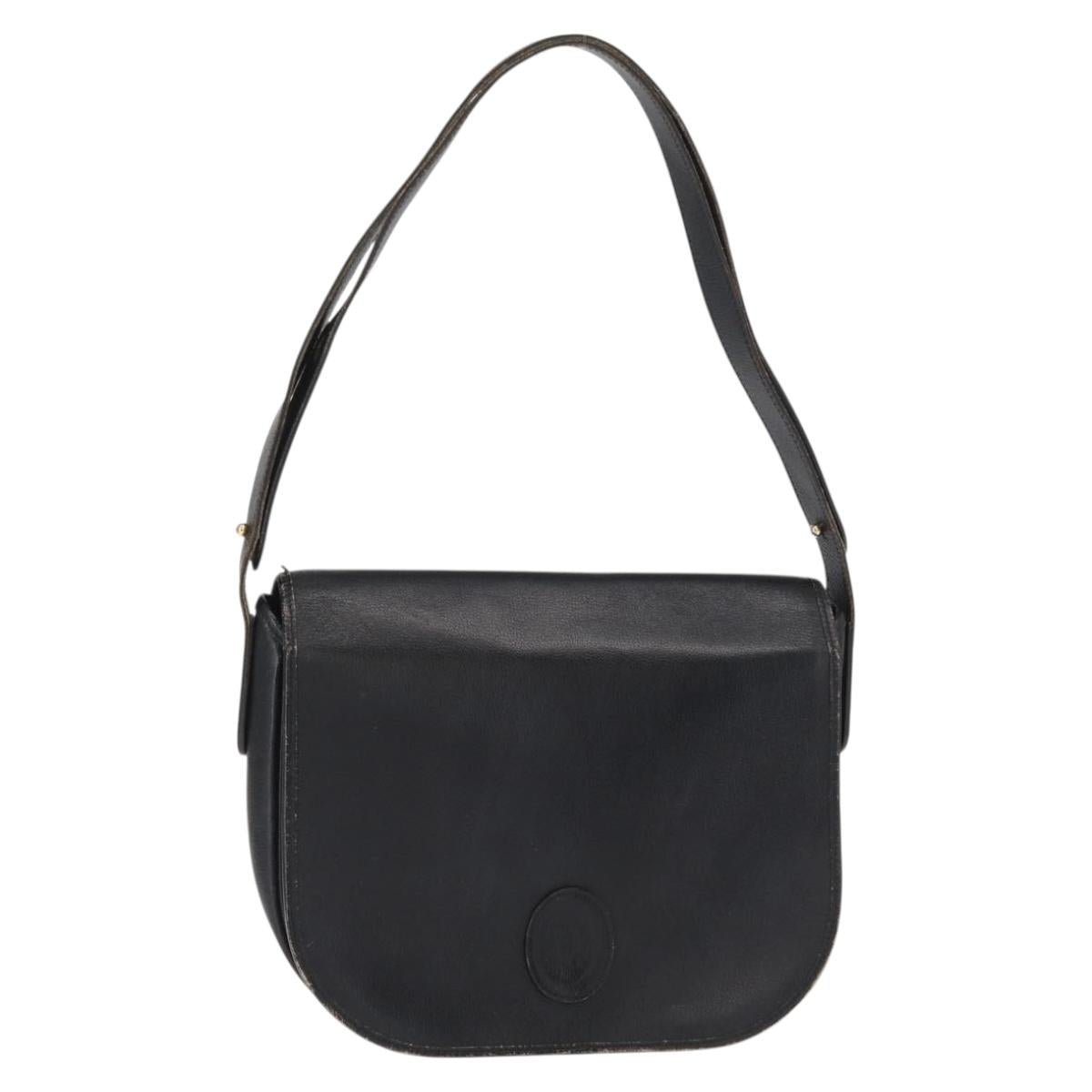 Christian Dior Chain Shoulder Bag Leather Black Gold Auth ka658