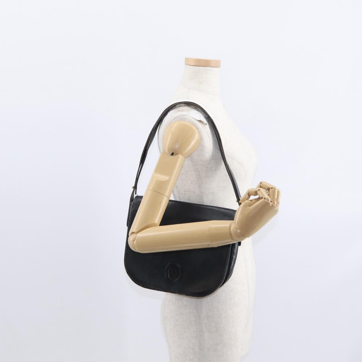 Christian Dior Chain Shoulder Bag Leather Black Gold Auth ka658