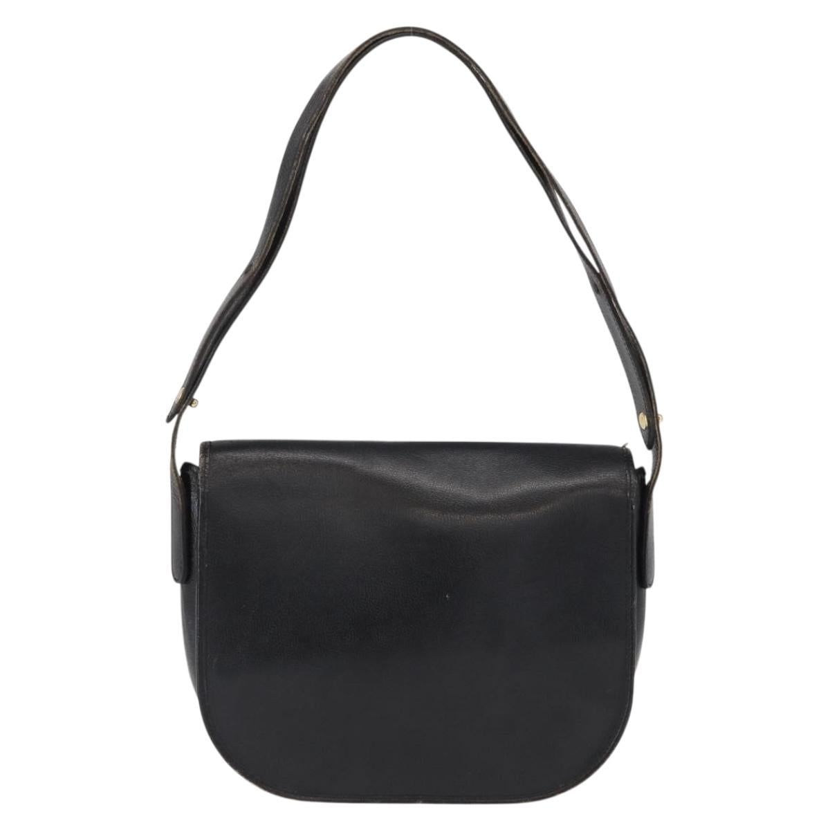 Christian Dior Chain Shoulder Bag Leather Black Gold Auth ka658