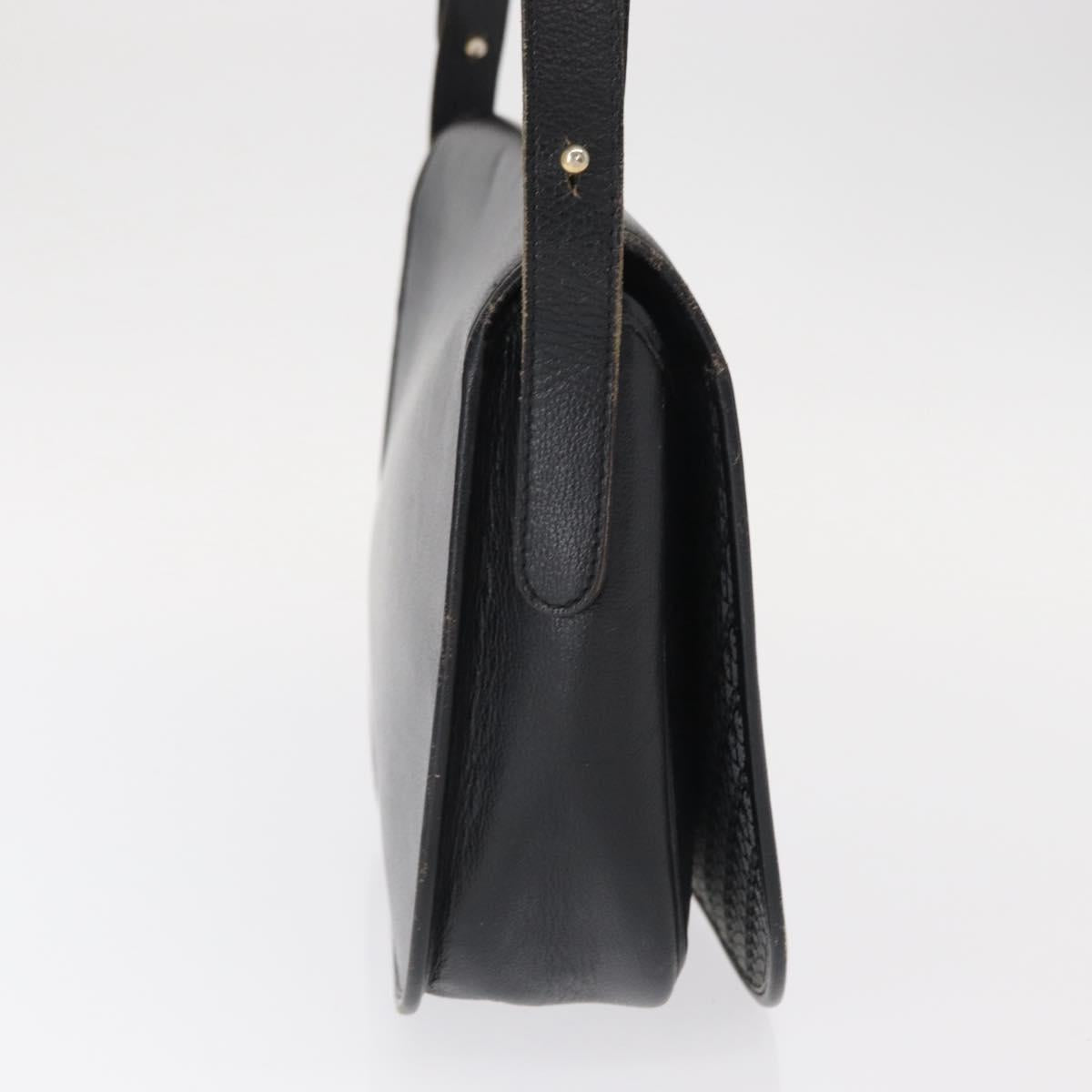 Christian Dior Chain Shoulder Bag Leather Black Gold Auth ka658