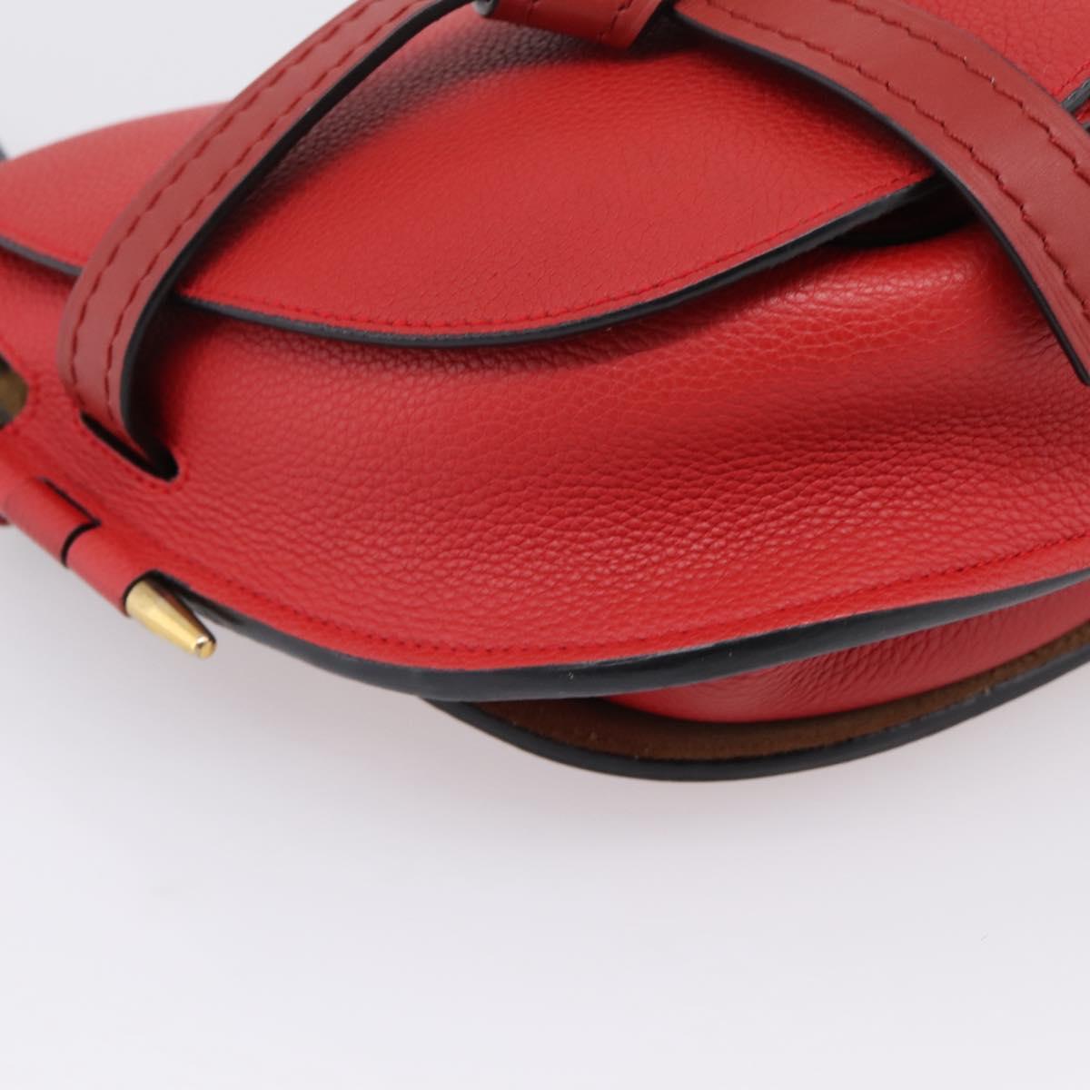 LOEWE Gate Bag Shoulder Bag Leather Red Gold Auth ka6580V