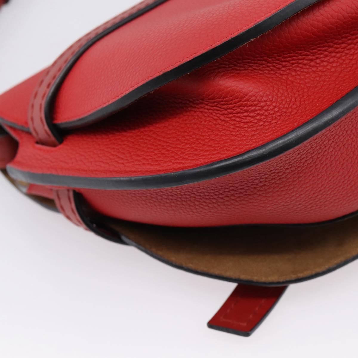 LOEWE Gate Bag Shoulder Bag Leather Red Gold Auth ka6580V