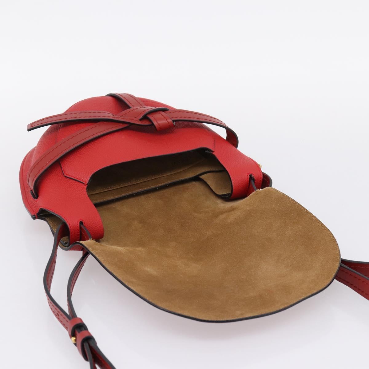 LOEWE Gate Bag Shoulder Bag Leather Red Gold Auth ka6580V