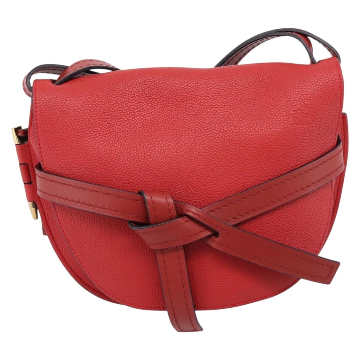 LOEWE Gate Bag Shoulder Bag Leather Red Gold Auth ka6580V