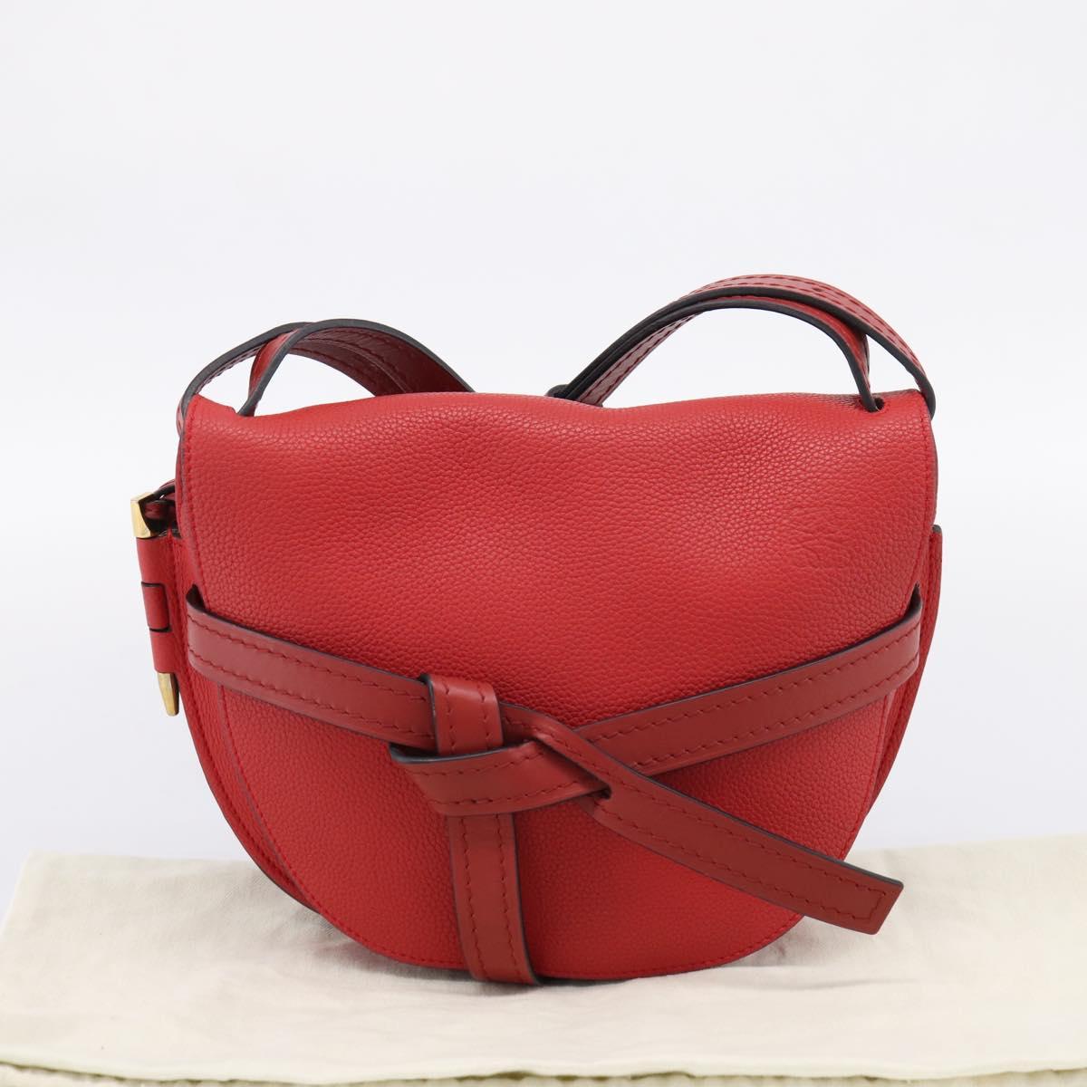 LOEWE Gate Bag Shoulder Bag Leather Red Gold Auth ka6580V