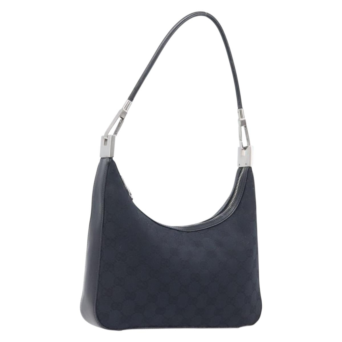 GUCCI GG Canvas Shoulder Bag Black Silver 001 3812 2123 Auth ka6584