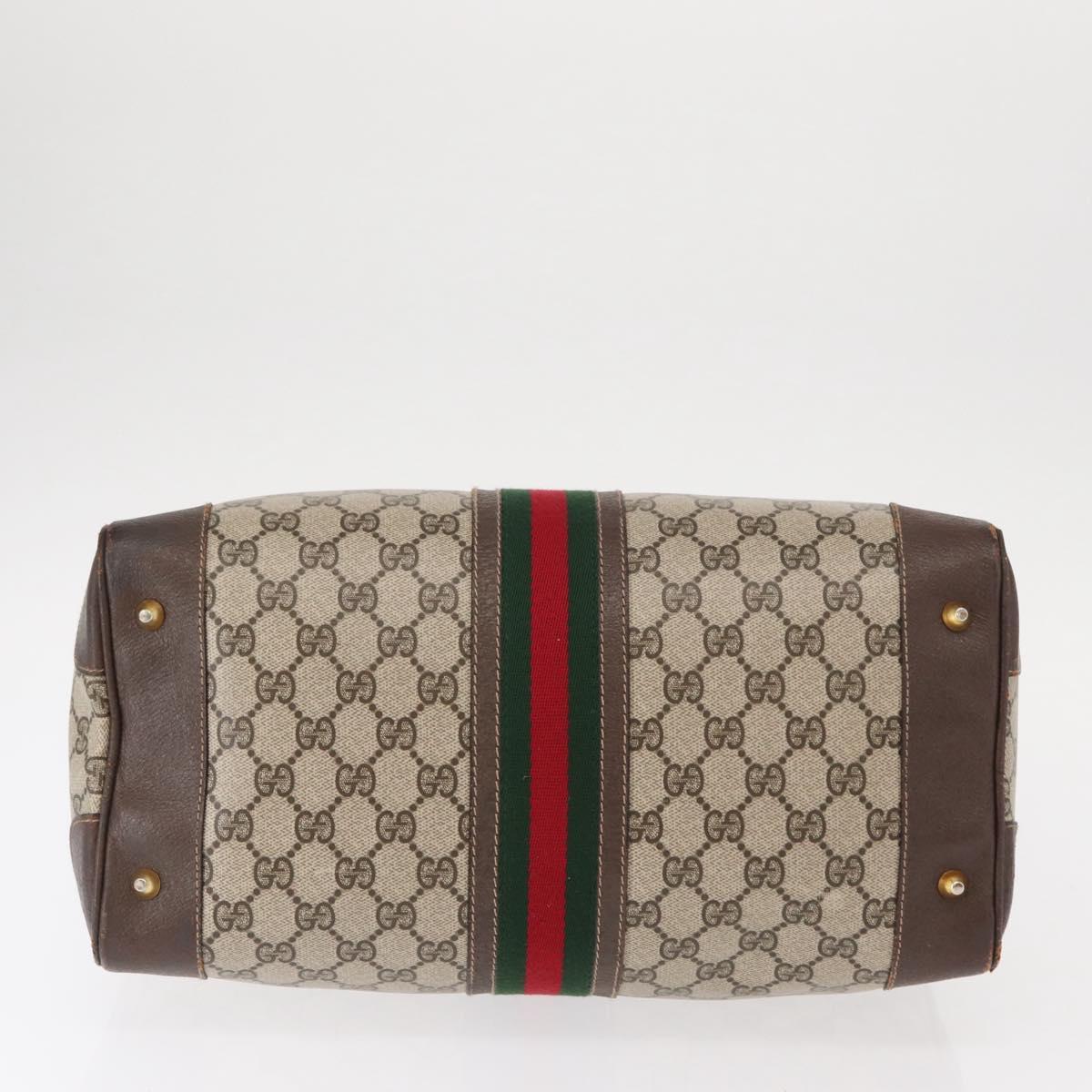 GUCCI GG Supreme Web Sherry Line Hand Bag PVC Beige Gold Auth ka659