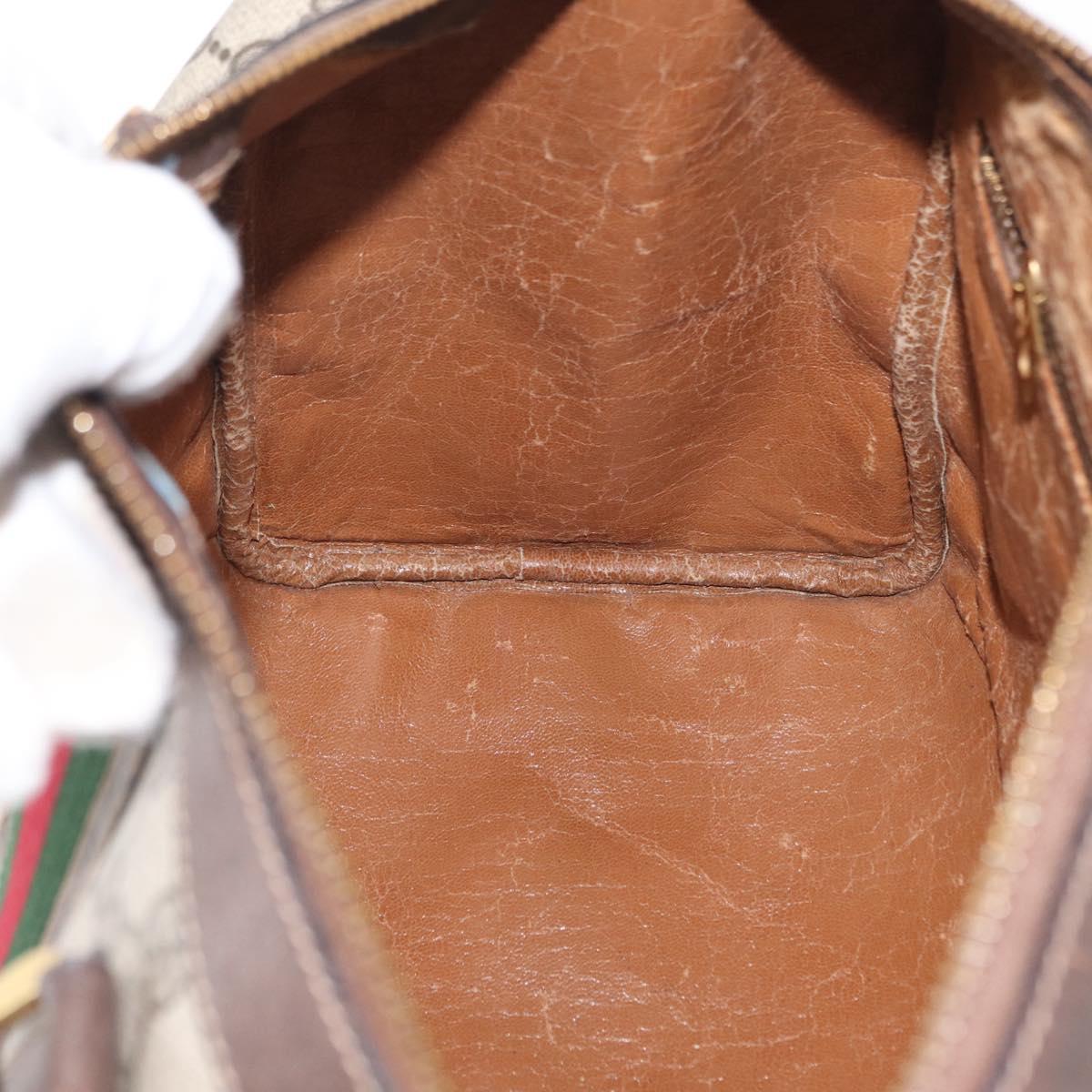 GUCCI GG Supreme Web Sherry Line Hand Bag PVC Beige Gold Auth ka659