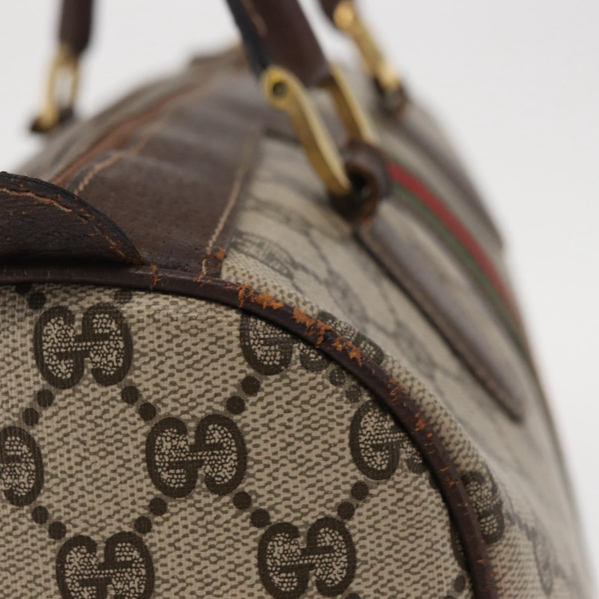 GUCCI GG Supreme Web Sherry Line Hand Bag PVC Beige Gold Auth ka659