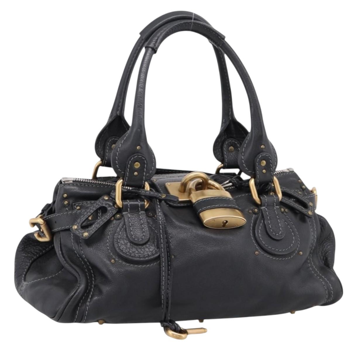 Chloe Paddington Hand Bag Leather Black Gold Auth ka6597V