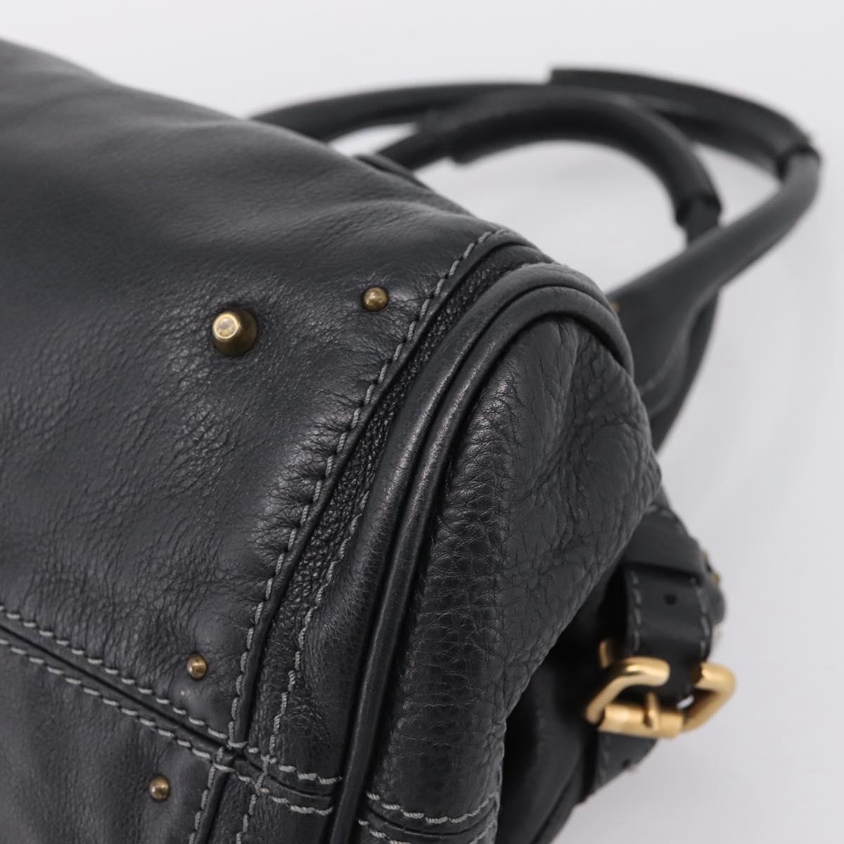 Chloe Paddington Hand Bag Leather Black Gold Auth ka6597V