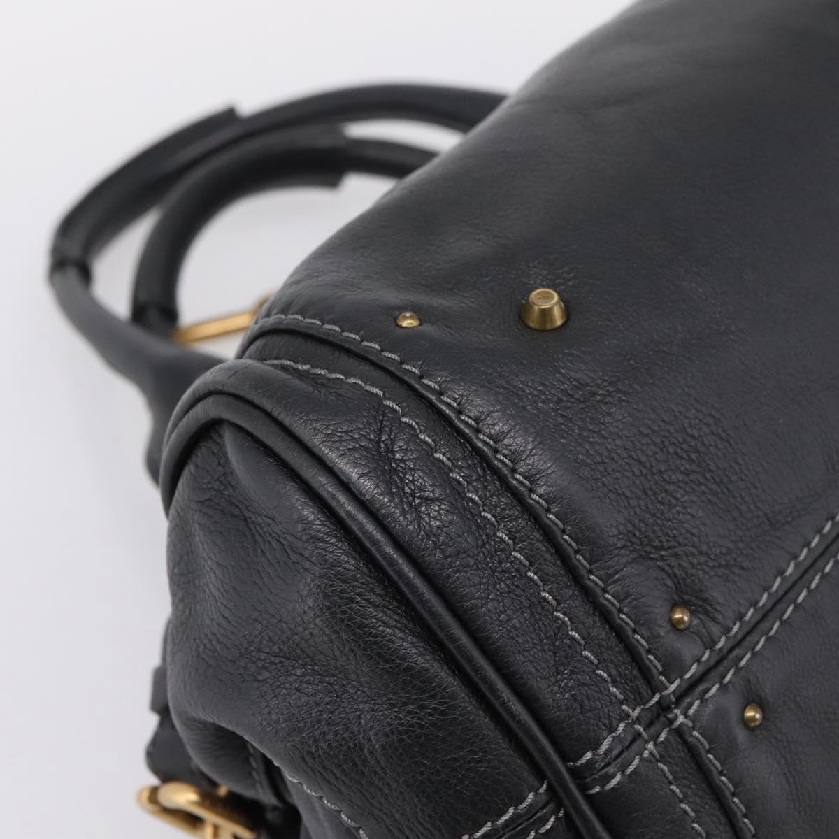 Chloe Paddington Hand Bag Leather Black Gold Auth ka6597V