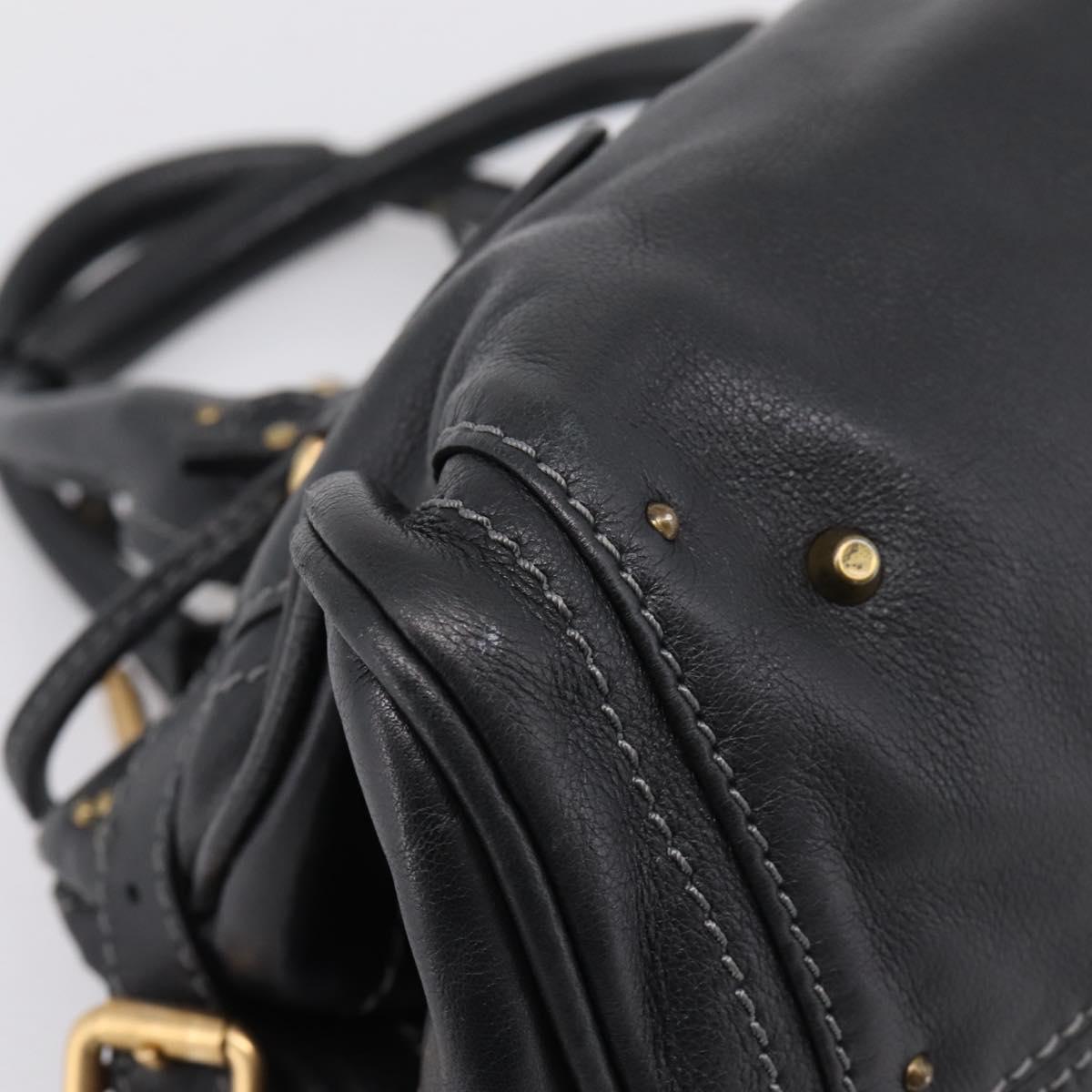 Chloe Paddington Hand Bag Leather Black Gold Auth ka6597V
