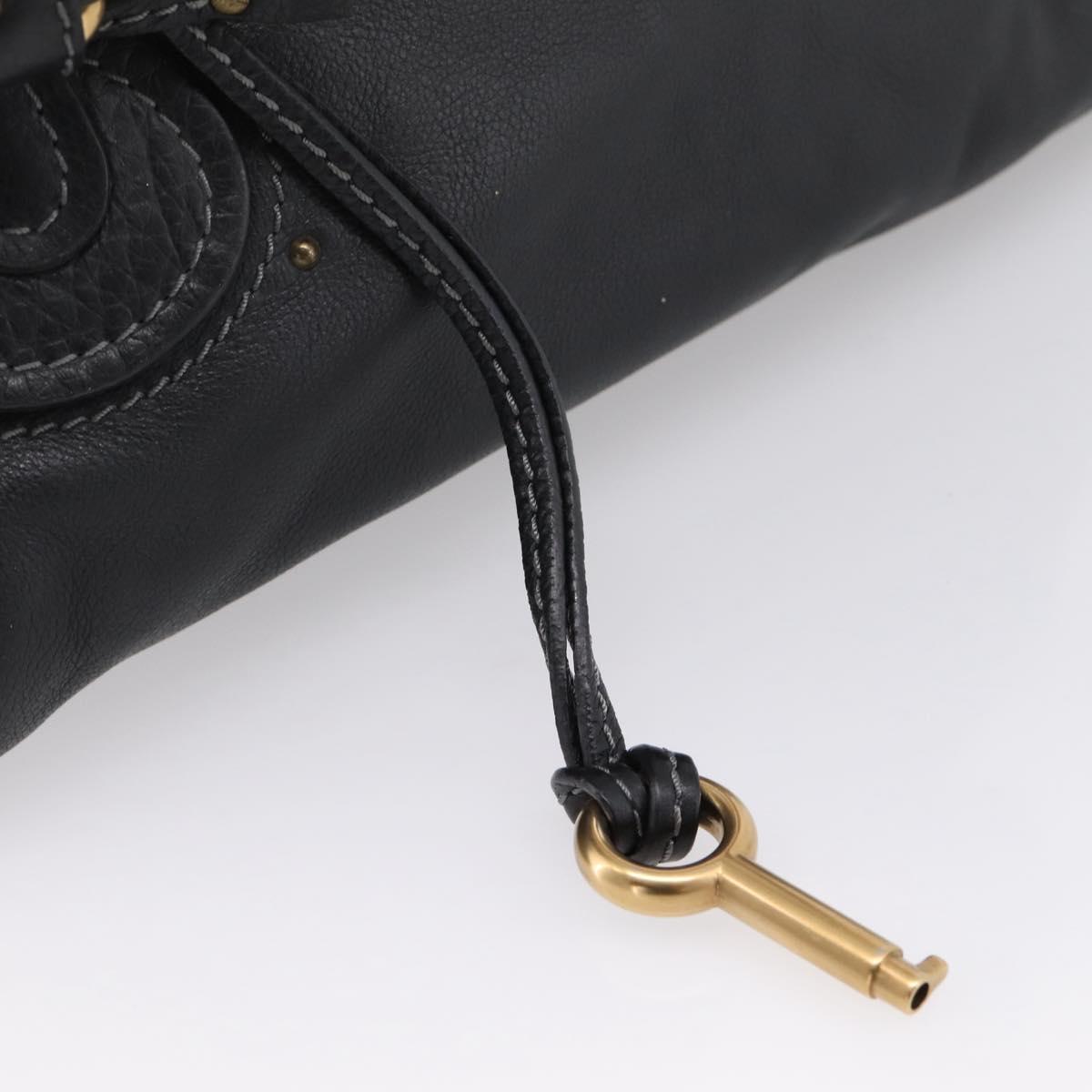 Chloe Paddington Hand Bag Leather Black Gold Auth ka6597V