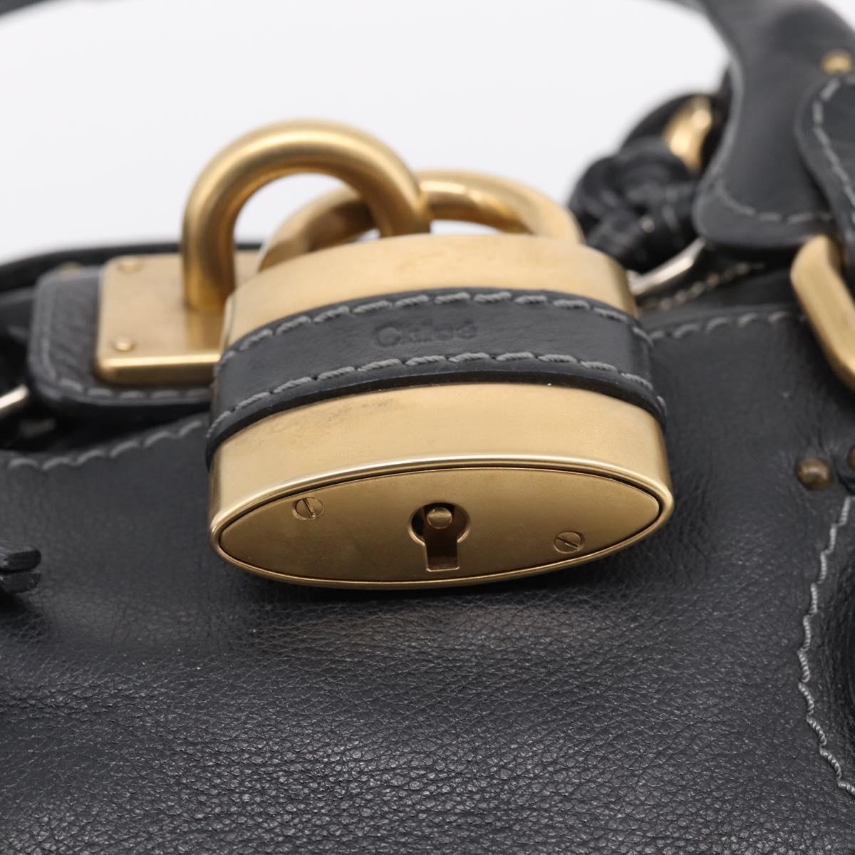 Chloe Paddington Hand Bag Leather Black Gold Auth ka6597V