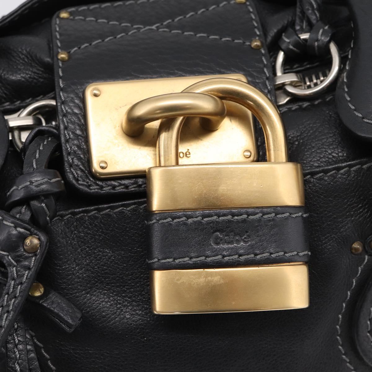 Chloe Paddington Hand Bag Leather Black Gold Auth ka6597V