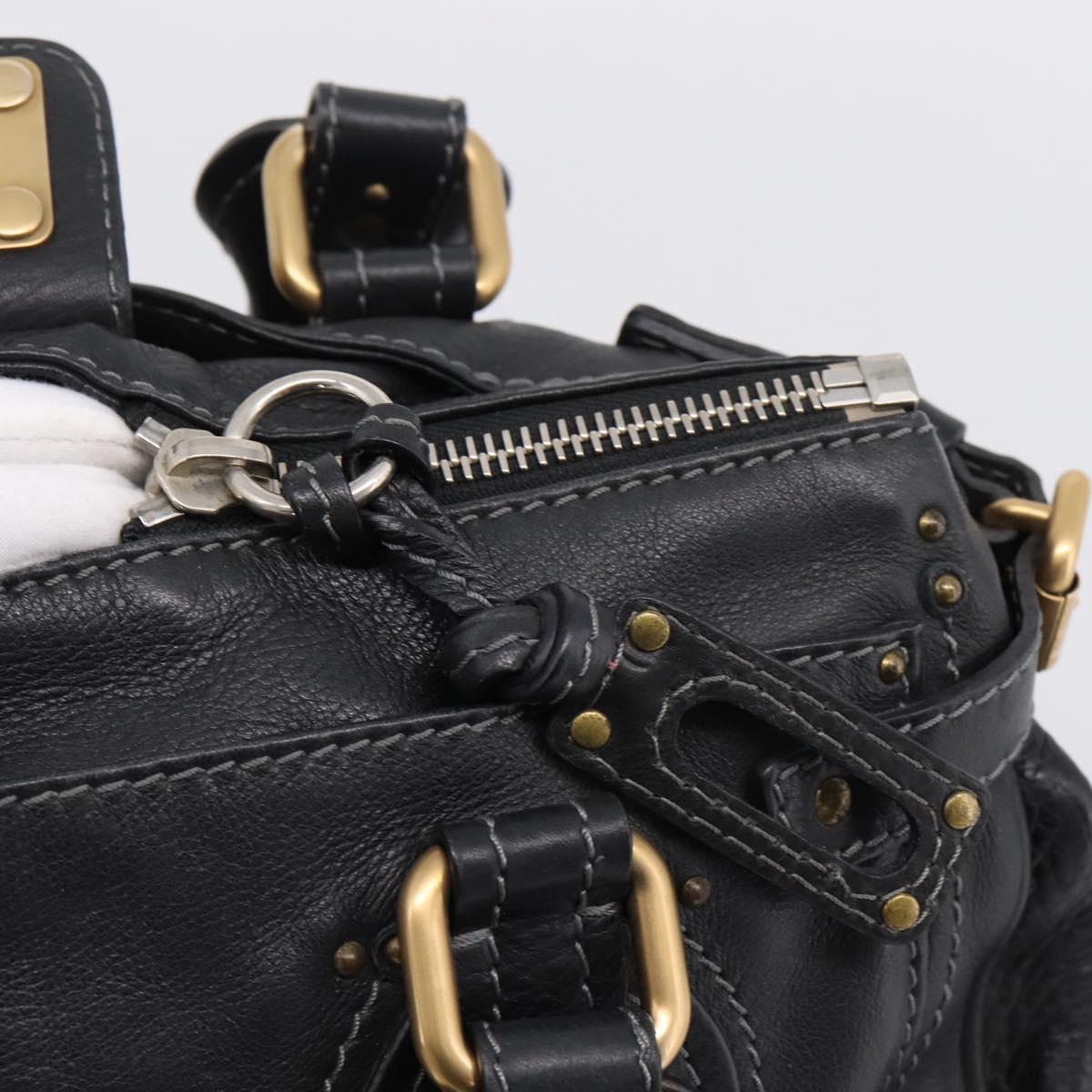 Chloe Paddington Hand Bag Leather Black Gold Auth ka6597V